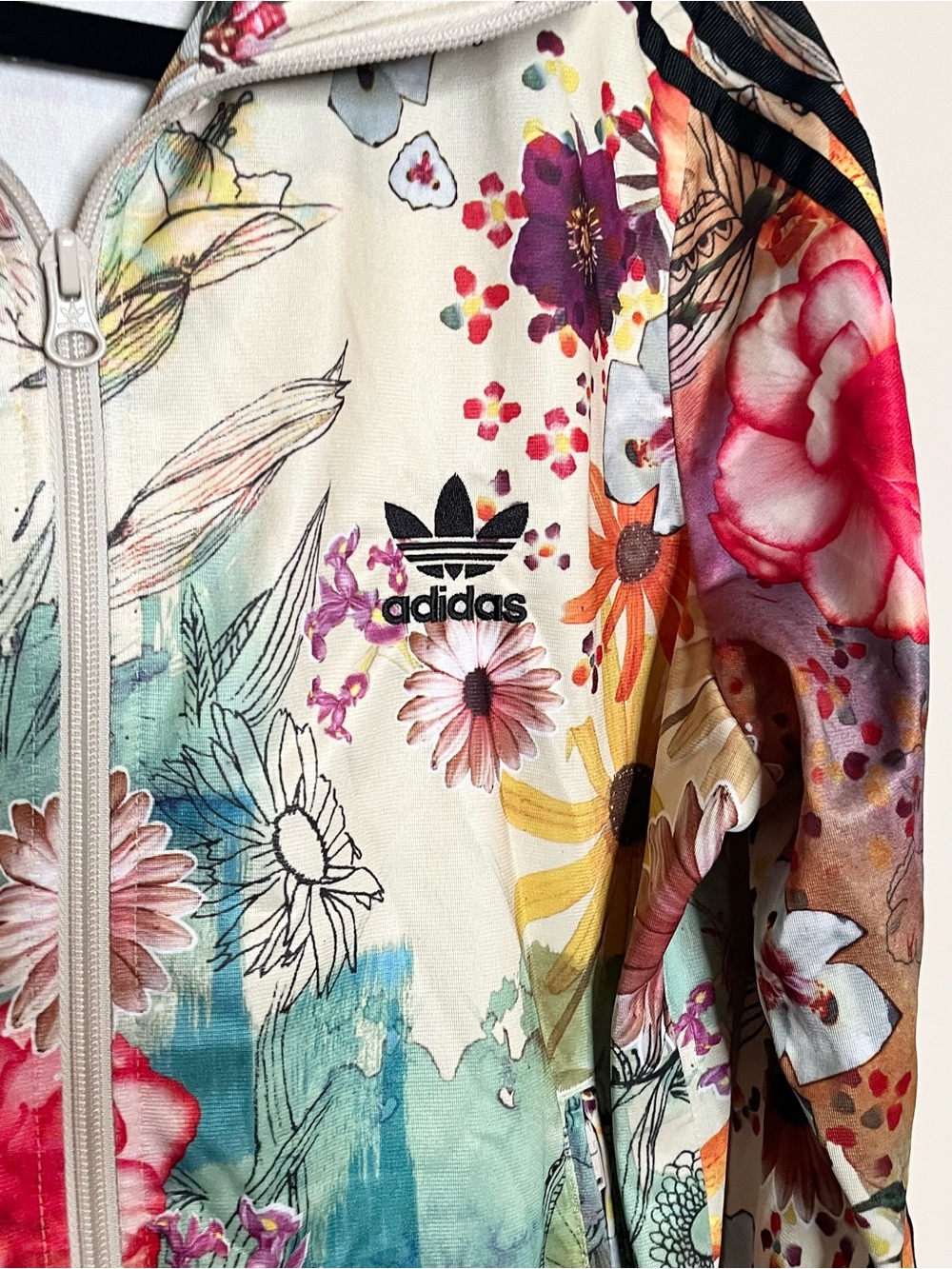adidas Floral Print Bomber Jacket with Black Trefoil - Picture 4 of 6